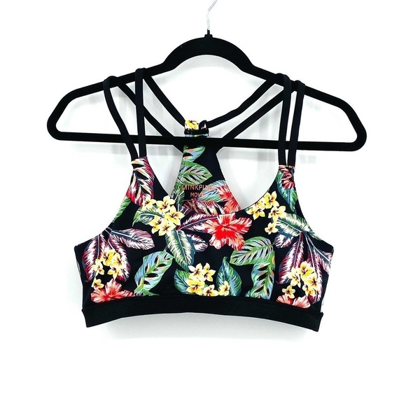 MINKPINK Other - MINKPINK Move Black Colorful Floral Print Strappy Wireless Sports Bra Size Large